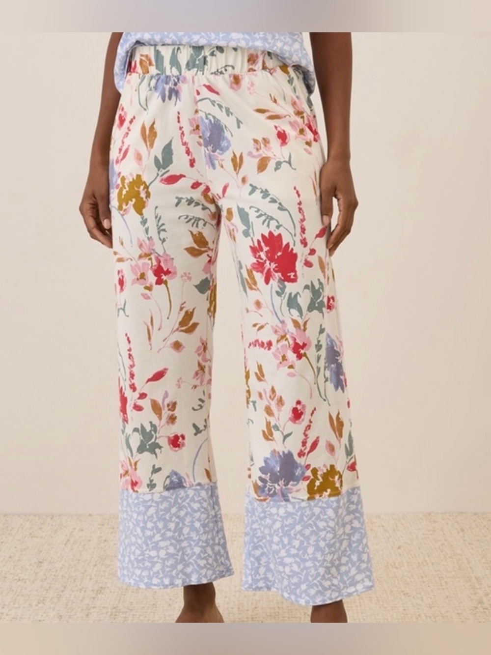 Pact Cream Floral Wide-Leg Organic Cotton Pull On Pants - Size XXS